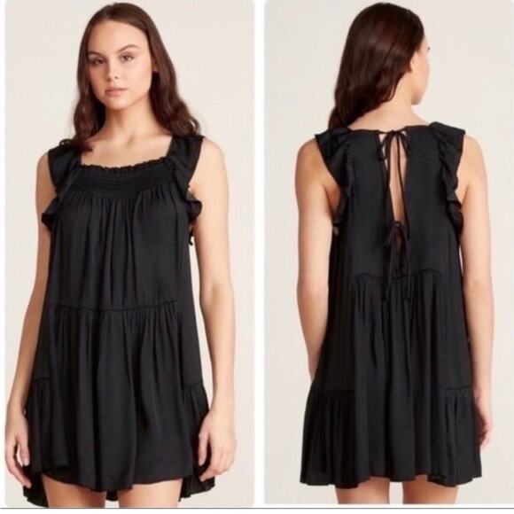 Free People Intimately Want Your Love Black Tie Back Tier Mini Dress Small - Picture 1 of 13